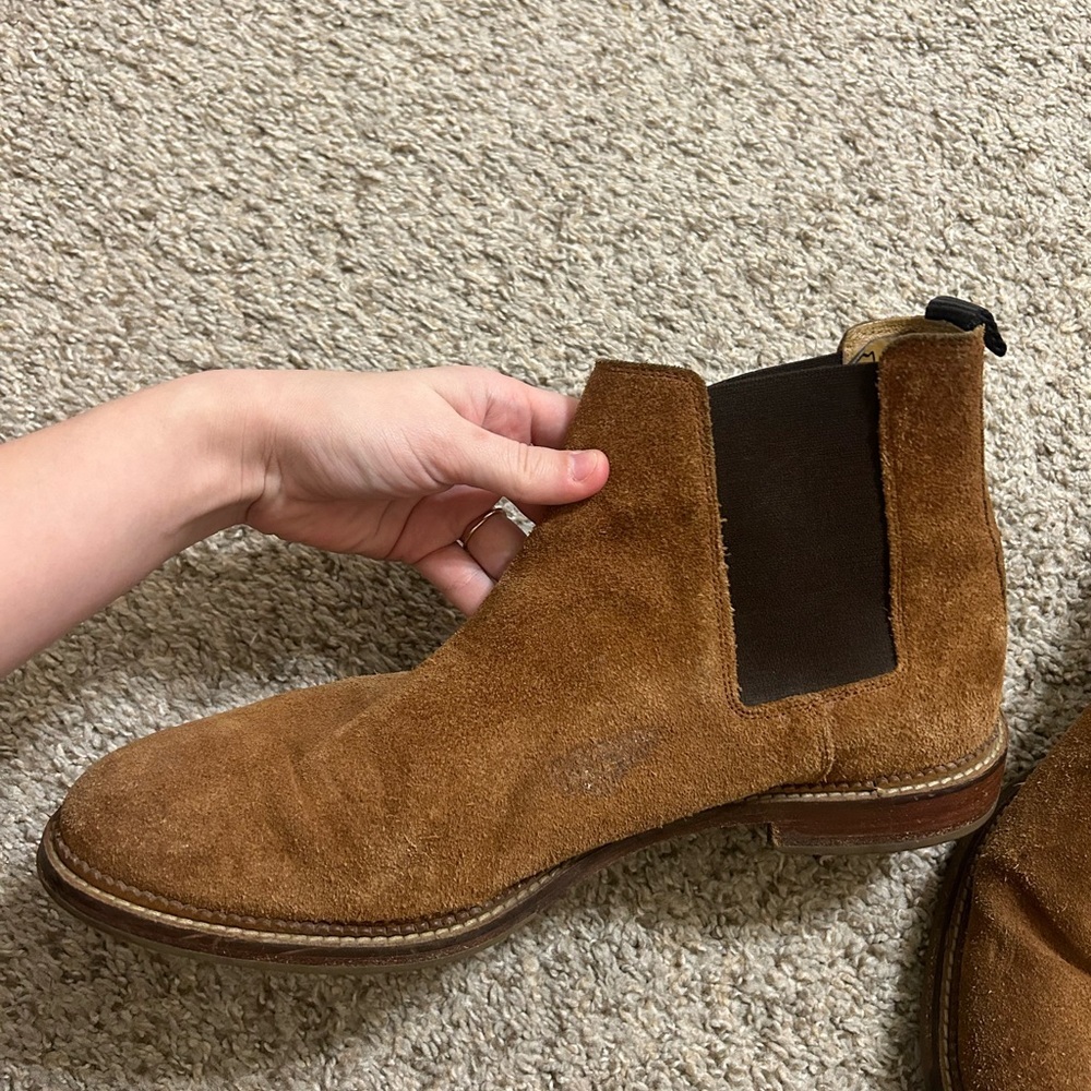 J. Brand Jamie Men's Chelsea Suede Ankle Boots Brown Slip On Wing Tip Elastic 11 - Picture 4 of 12